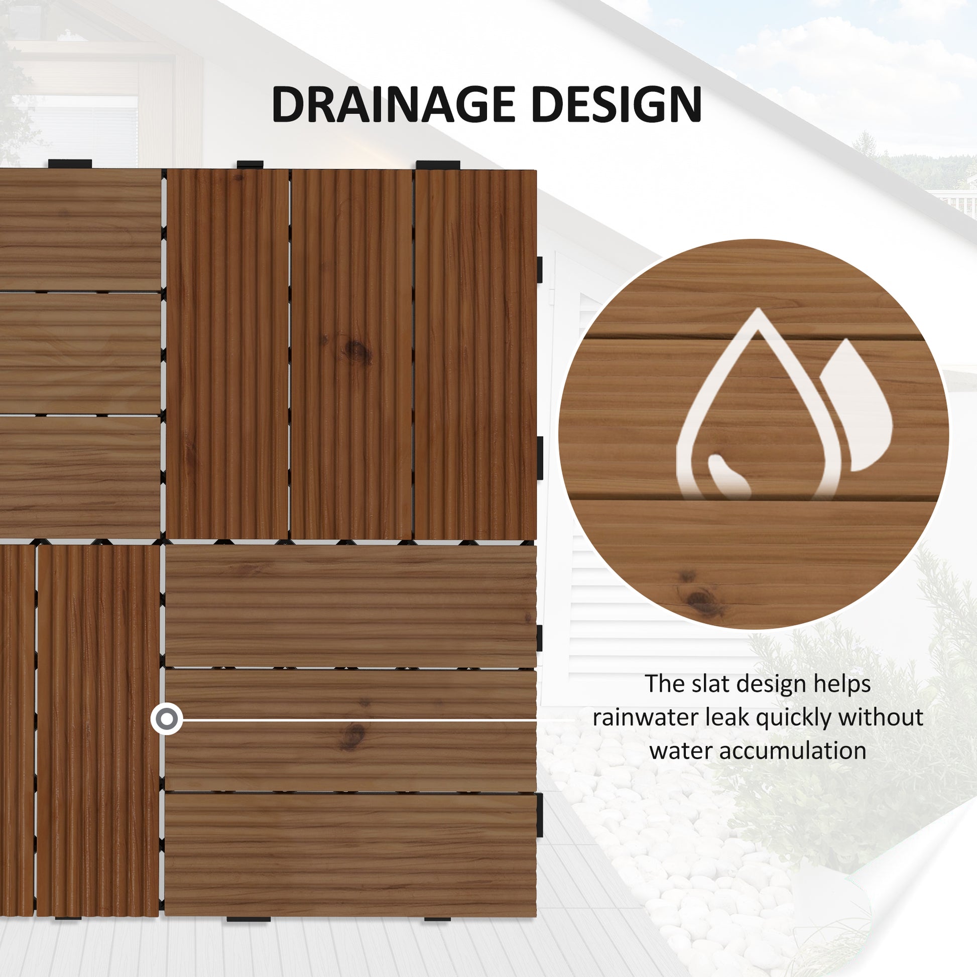 Outsunny 9-Piece Wooden Decking Tile Set for Outdoor Spaces - Interlocking Garden Flooring for Patios, Balconies, and Hot Tubs - Brown - ALL4U RETAILER LTD