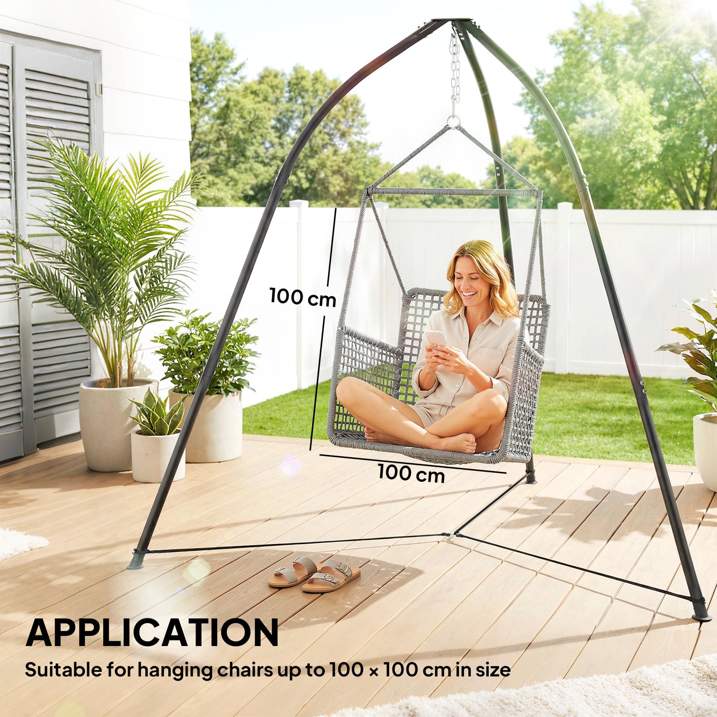 Outsunny Tripod Hammock Stand With Chain For Hanging Chair Adjustable Height 150 Kilogram Capacity Weatherproof Black