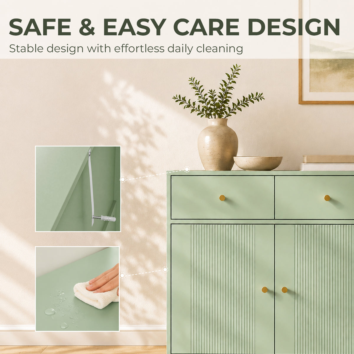 HOMCOM Light Green Sideboard Cabinet With 2 Drawers And Adjustable Shelves