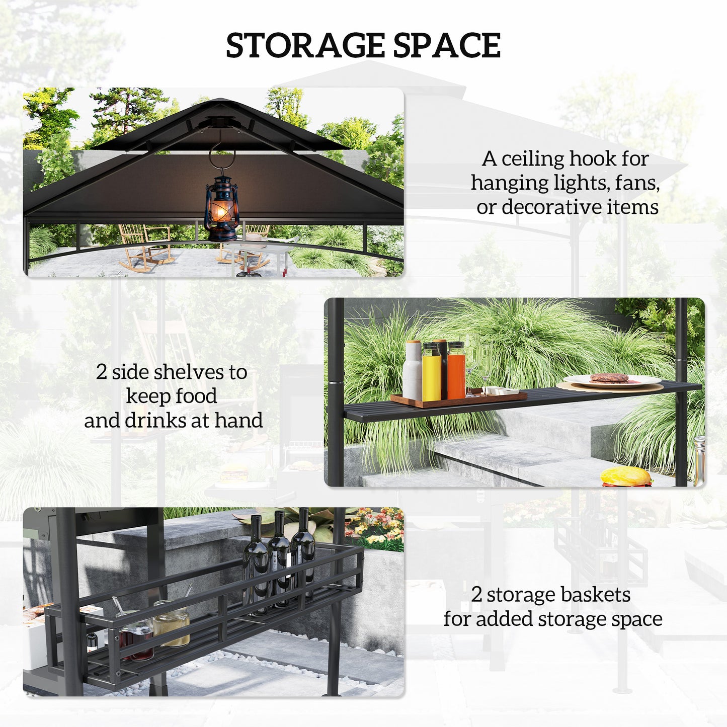 Outsunny 150 by 240 cm BBQ Grill Gazebo With Shelves Grey Outdoor Cooking Shelter for Garden Patio Party