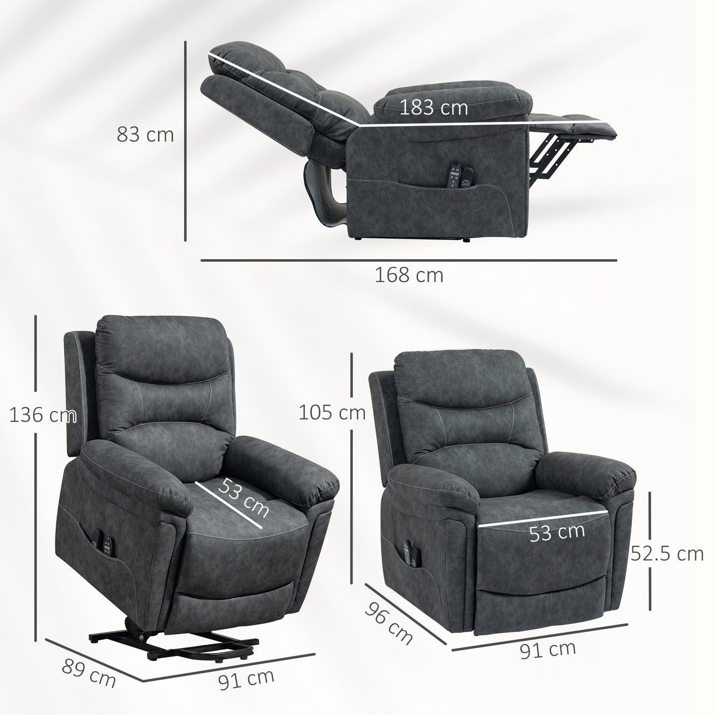 HOMCOM Power Lift Recliner Chair With Vibration Massage And Heat USB Charging Port Grey