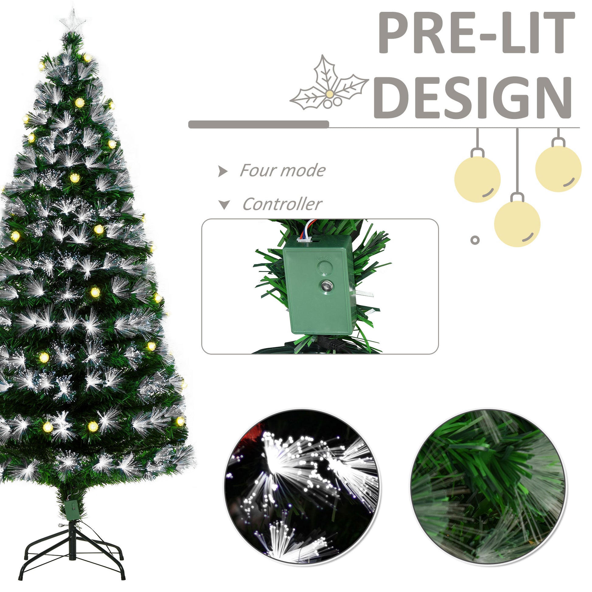 HOMCOM 6FT Pre-Lit White Light Artificial Christmas Tree with 230 LEDs and Star Topper - Full Bodied Seasonal Decoration for Home - ALL4U RETAILER LTD