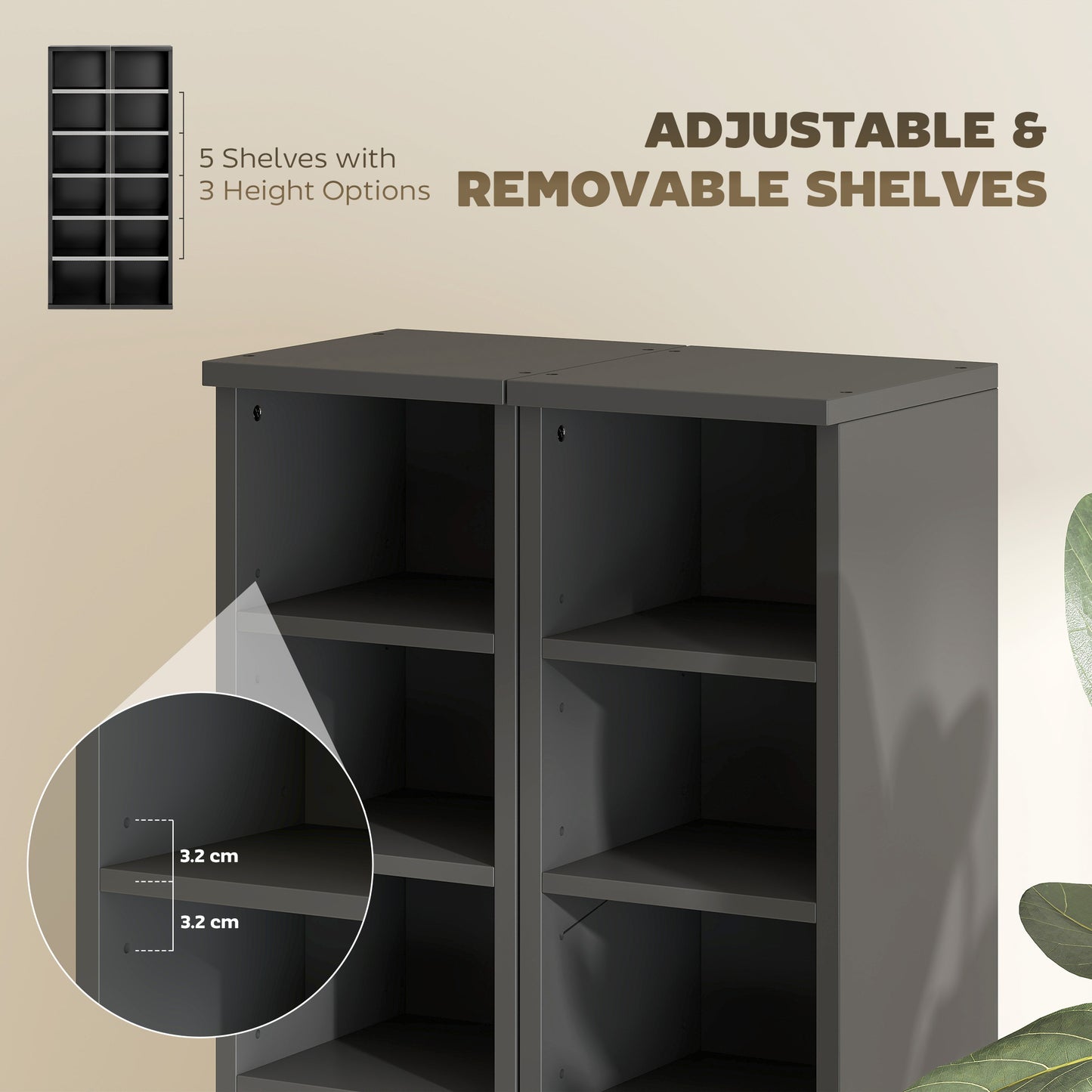 HOMCOM Set Of 2 CD Media Display Shelf Units Tower Rack With Adjustable Shelves Black