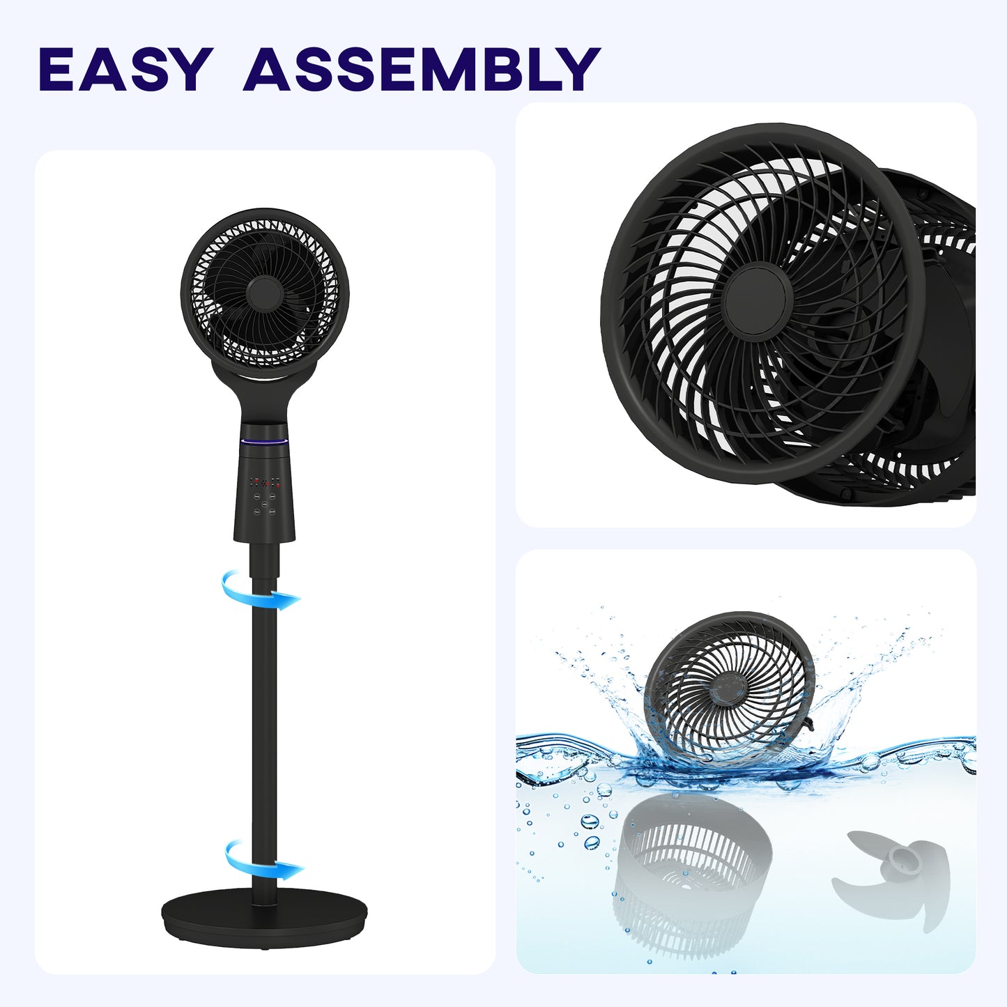 HOMCOM Pedestal Air Circulation Fan For Bedroom With Oscillating Three Speeds Light Off Black
