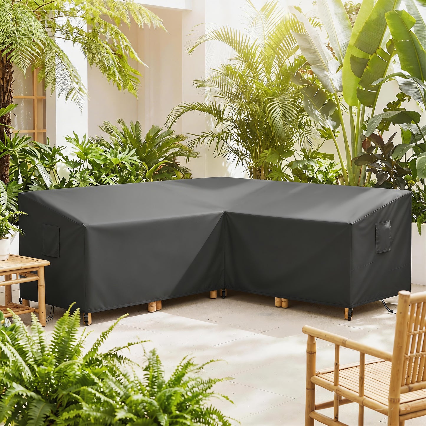 Outsunny V Shaped Patio Furniture Cover Waterproof Outdoor Sectional Sofa Cover Anti UV Air Vent Black 216x216x78 cm
