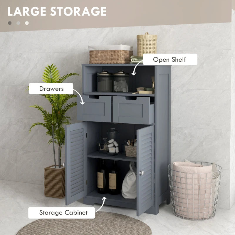 Kleankin Three-Part Bathroom Storage Unit - Grey, Includes Shelf, Drawers & Cupboard: Optimize Your Bathroom Organization - ALL4U RETAILER LTD