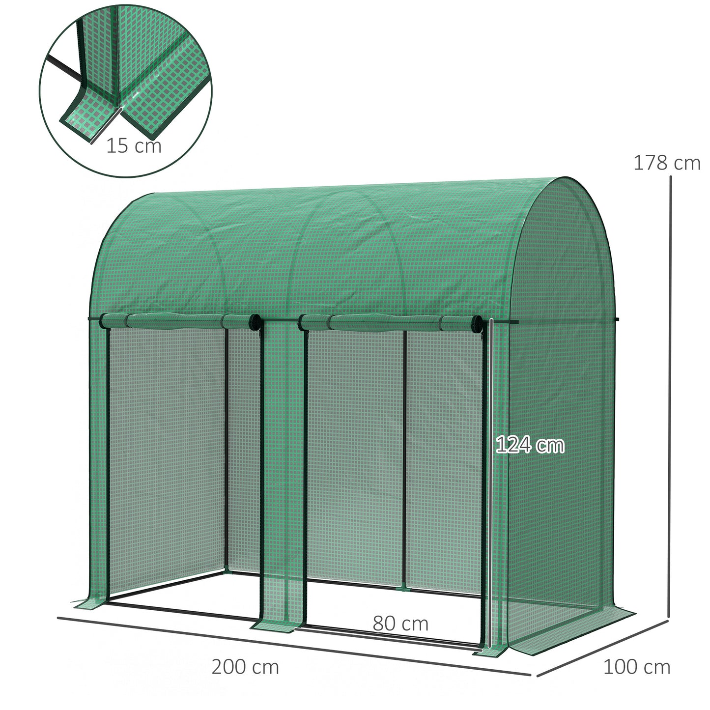 Outsunny 200 By 100 cm Walk In Greenhouse With Zipped Doors Green Ideal For Tomatoes Cucumbers Climbing Plants