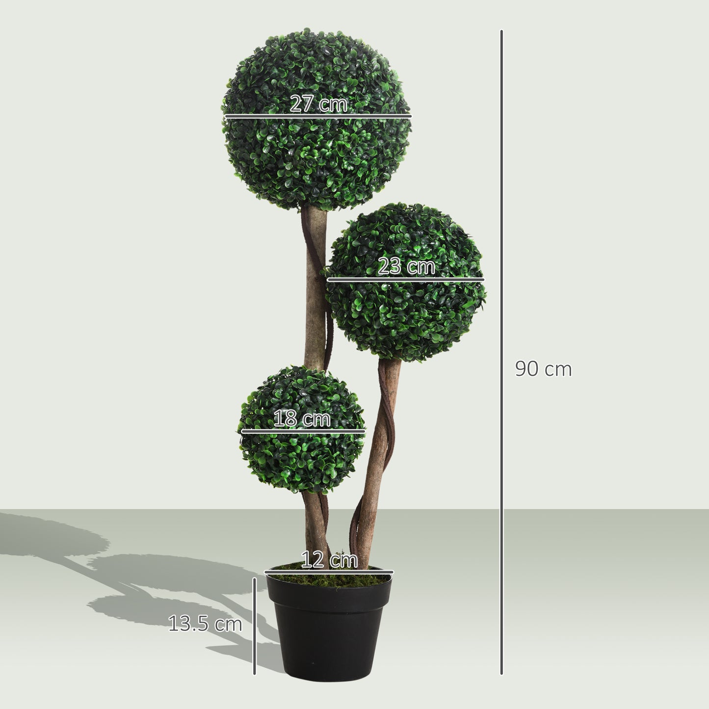 HOMCOM Boxwood Ball Topiary Tree in Pot Decorative Artificial Plant for Indoor Outdoor Decor 90 Cm Dark Green