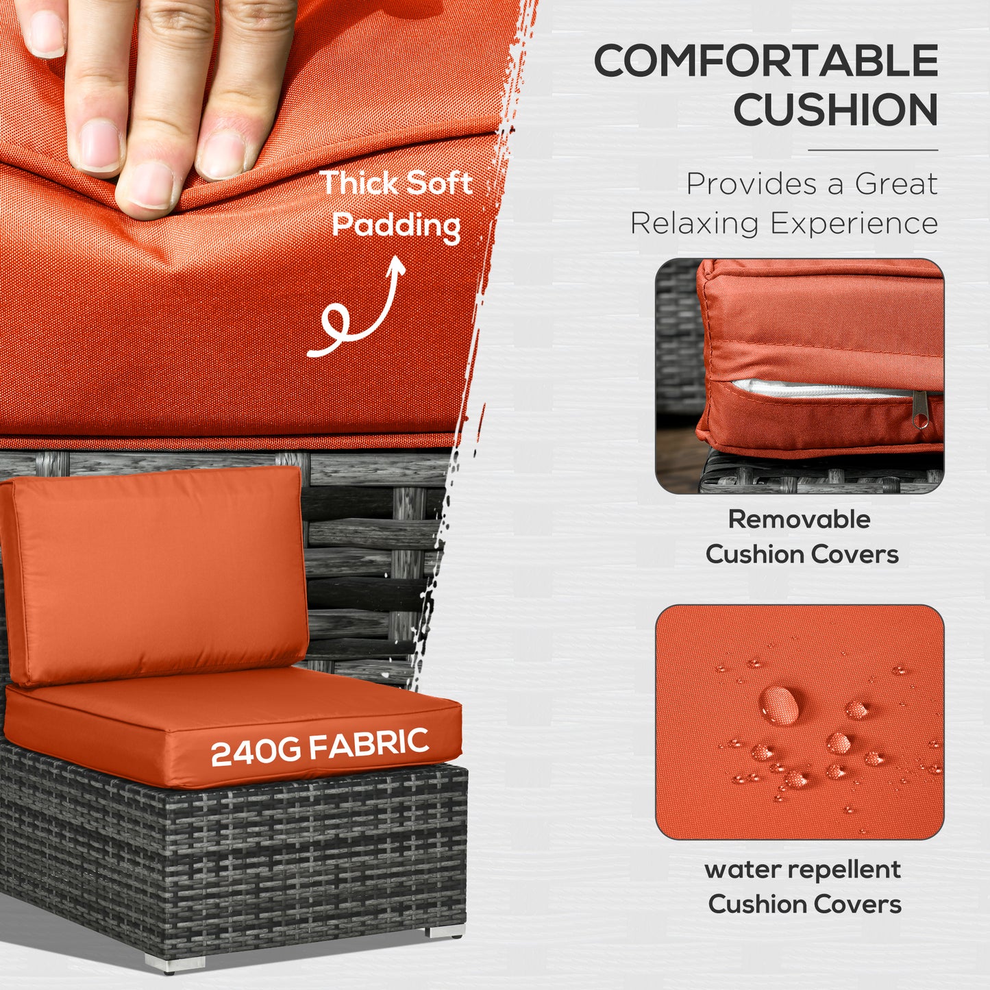 Outsunny Eight Piece Rattan Outdoor Corner Sofa Set Orange Grey With Steel Frame And Durable Wicker