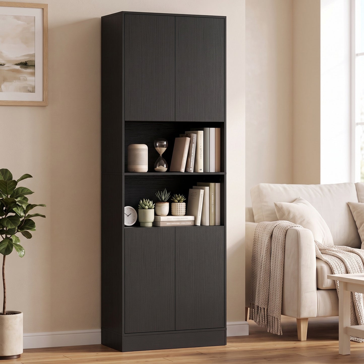 HOMCOM 170 cm Kitchen Pantry Cabinet Freestanding Storage Cabinet With Soft Close Hinges Black Wood Effect