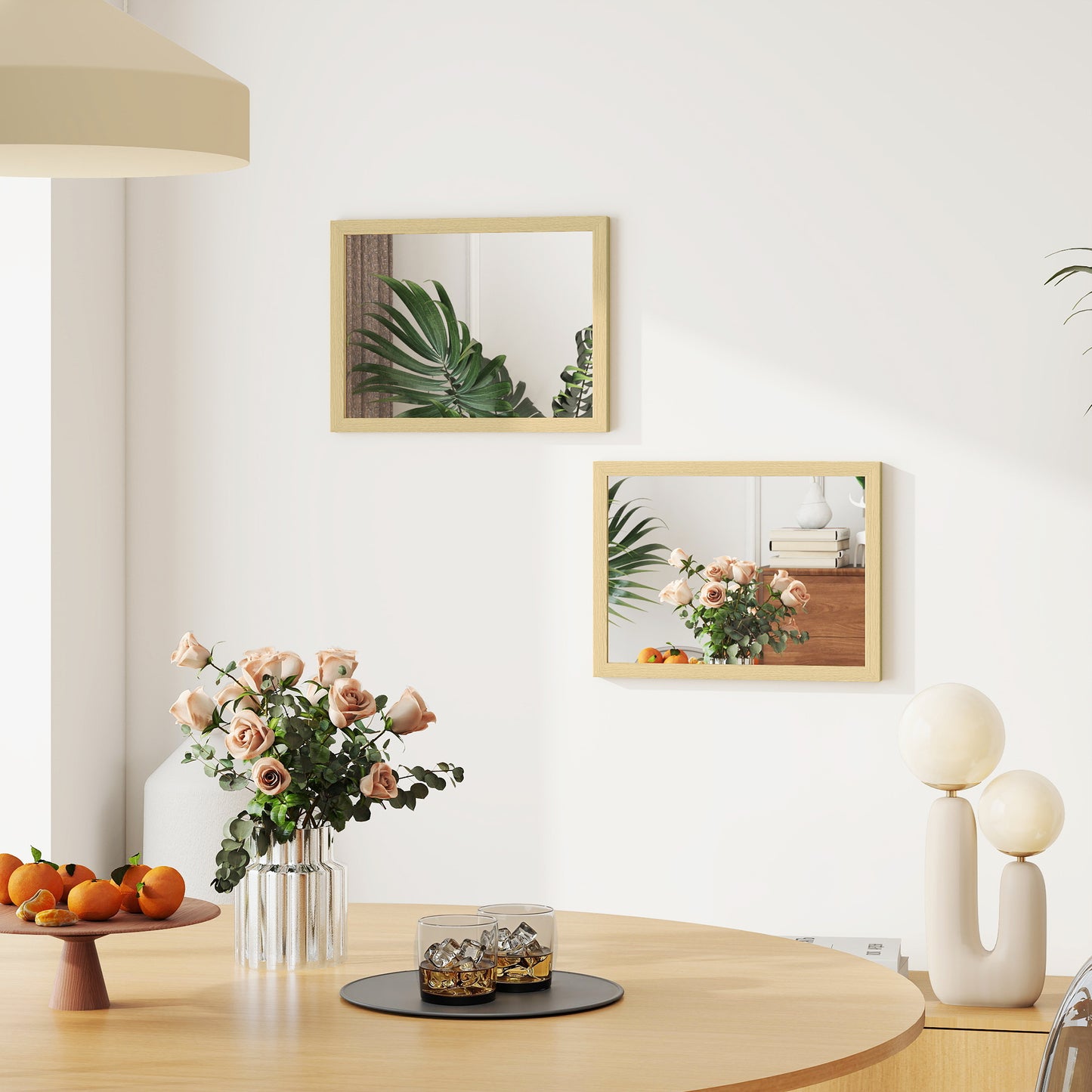 HOMCOM Wall Mounted Mirror Set Of 2 30 x 40 cm Rectangular Mirrors For Bathroom Living Room Bedroom Hallway Natural