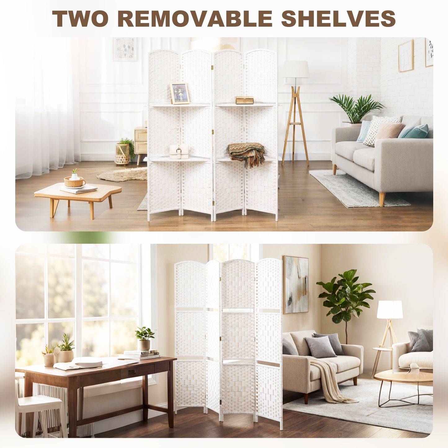 HOMCOM 4 Panel Folding Room Divider Privacy Screen 160 x 170cm Freestanding White for Living Room Bedroom Office