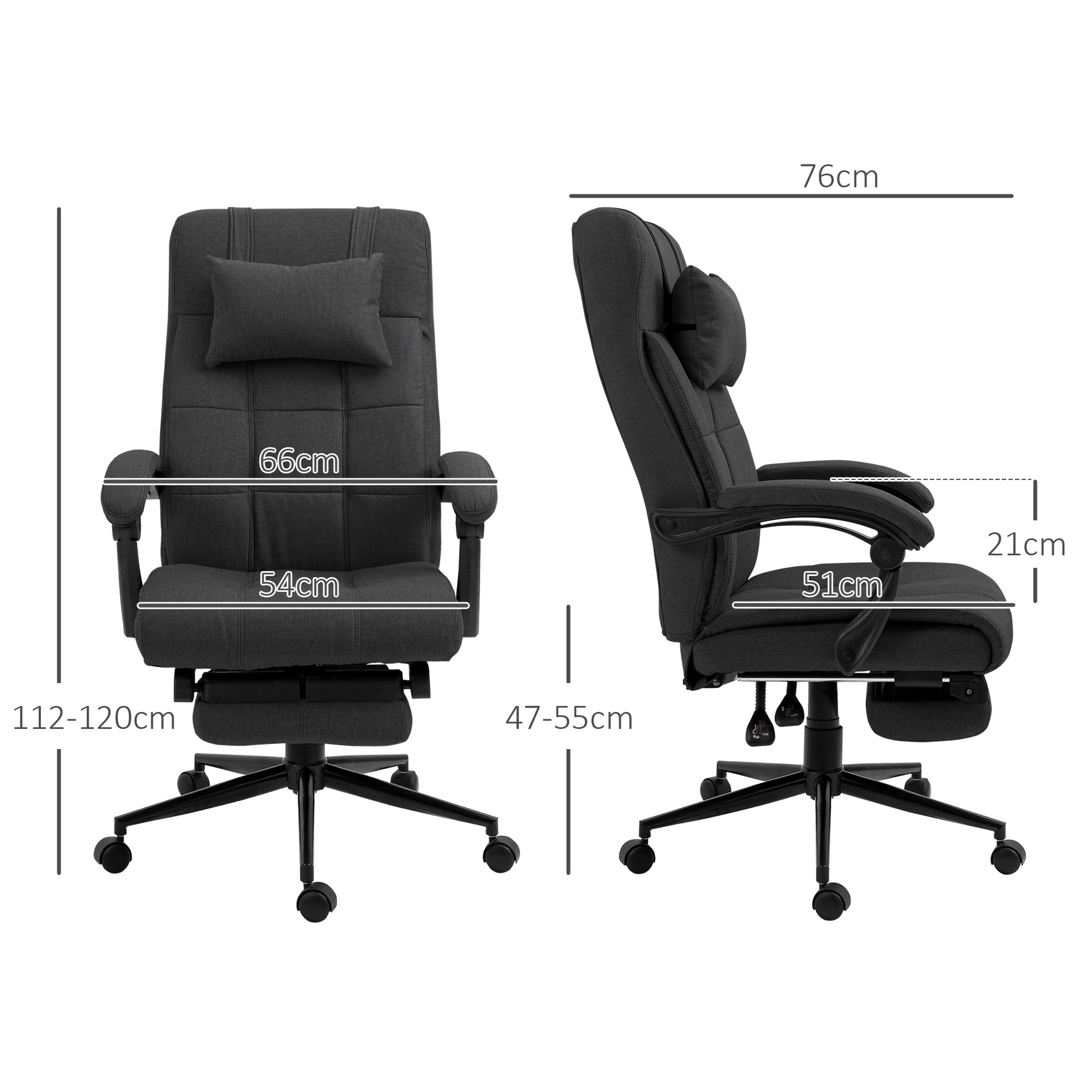 Vinsetto Ergonomic Home Office Chair with Massage Function, Reclining Backrest, Footrest, and Headrest - Black - ALL4U RETAILER LTD