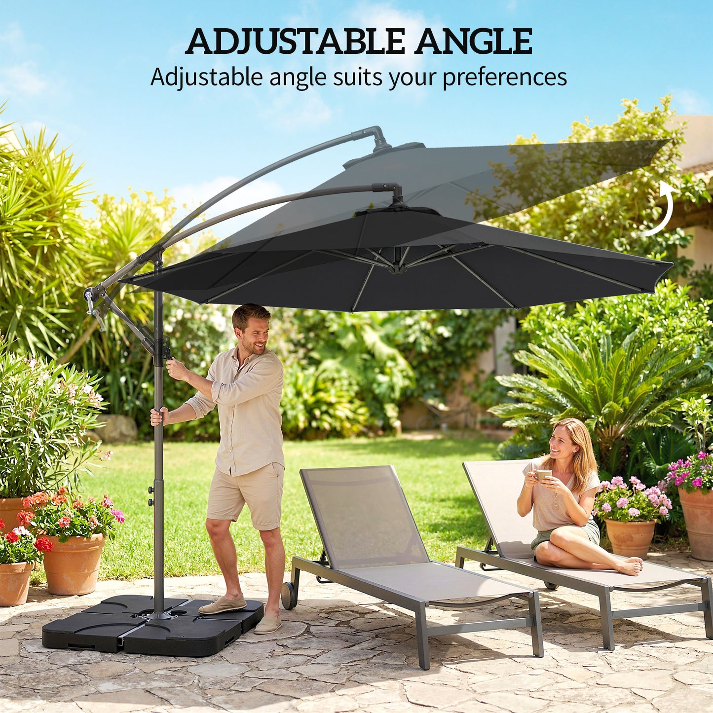 Outsunny 3m Overhanging Cantilever Parasol With Base, Weights and Cover for Outdoors Black