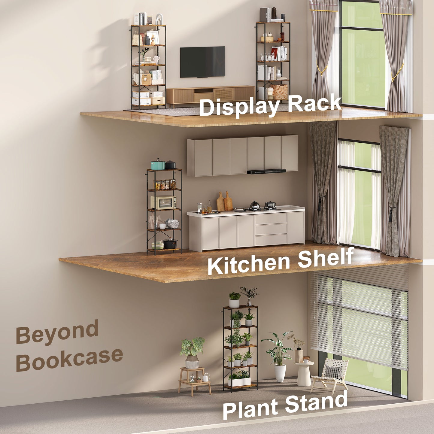 HOMCOM Five Tier Bookshelf Industrial Bookcase With Metal Frame Rustic Brown And Black