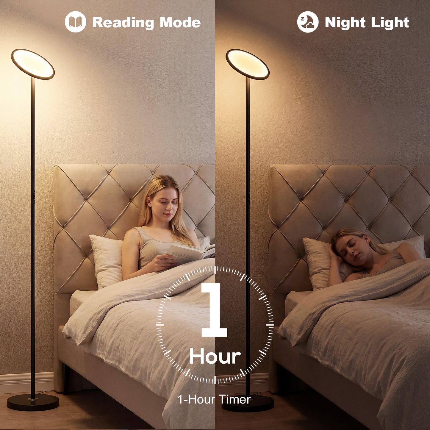 HOMCOM Uplighter Floor Lamp With Tuya App And Music Sync, Adjustable Head For Living Room And Bedroom, Black