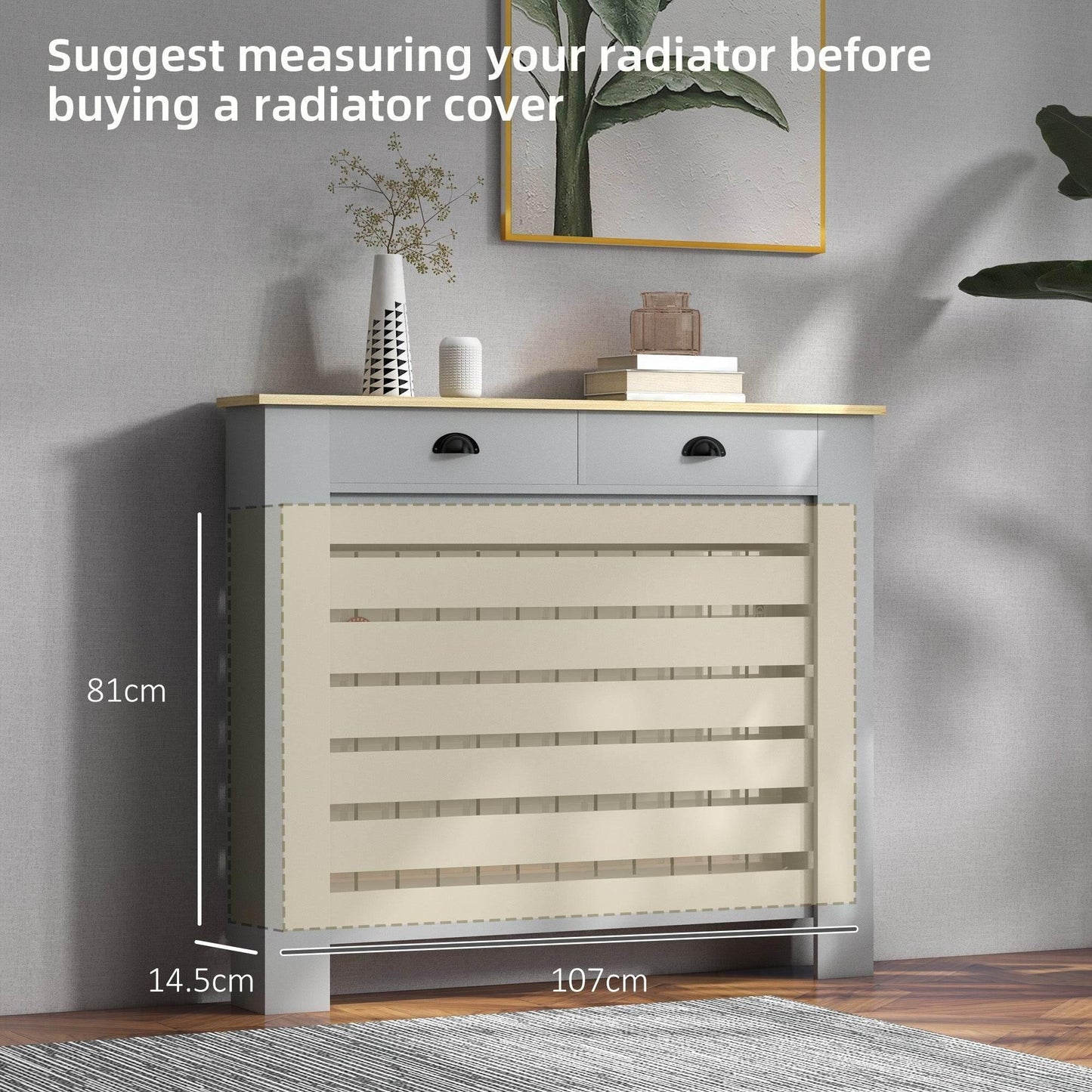 Stylish Grey Radiator Cover with Storage Drawer - HOMCOM 95.5H x 111Wcm - ALL4U RETAILER LTD