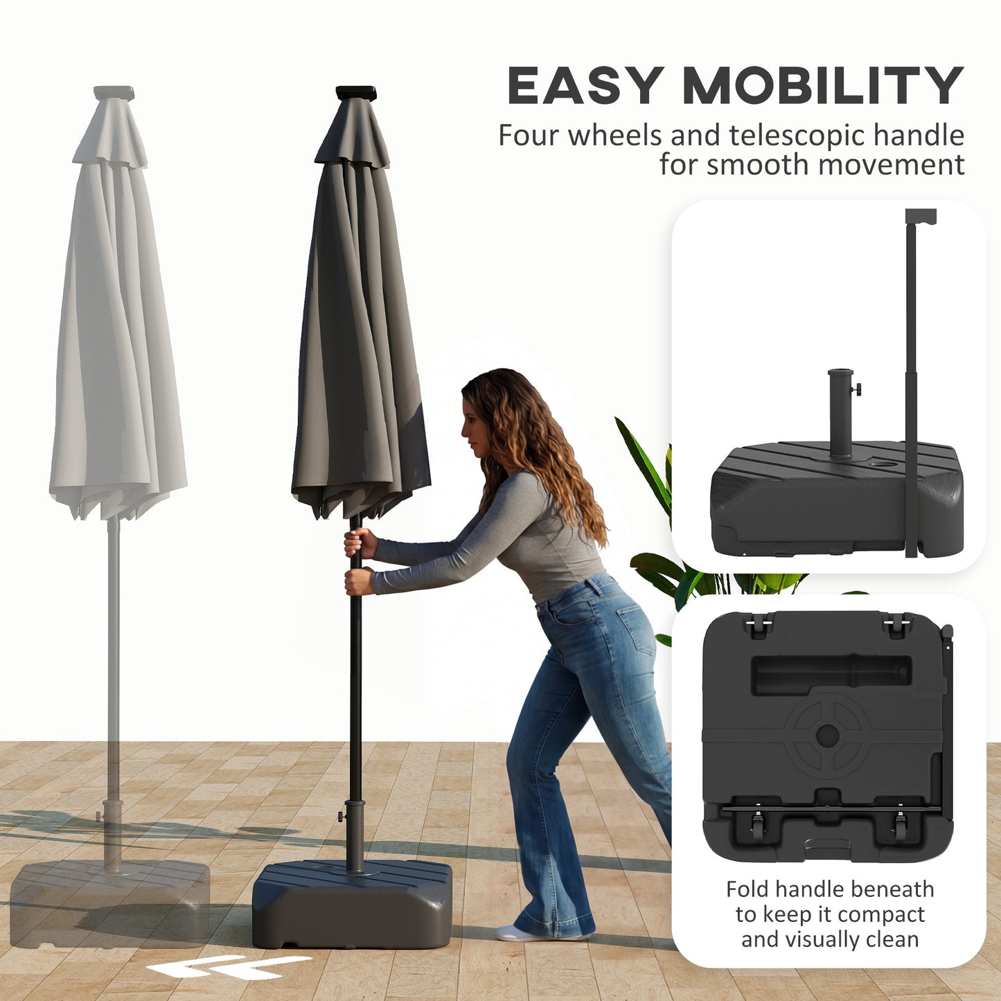 Outsunny Garden Parasol Base On Wheels With Telescopic Handle Fillable To 72 Kg Or 45 Kg Black