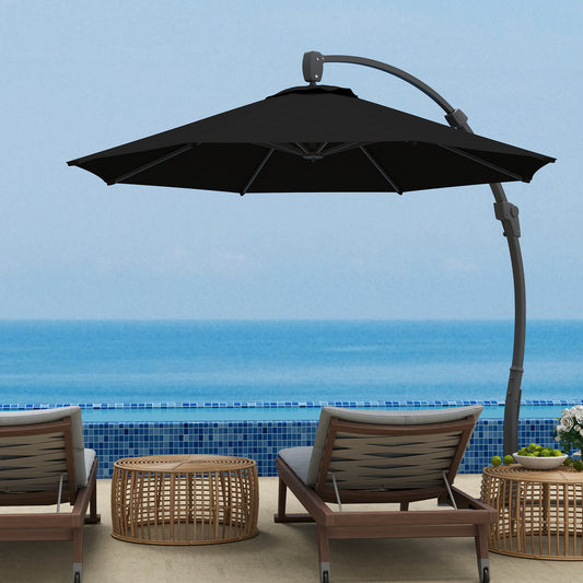 Outsunny 3m Cantilever Parasol Round Overhang Umbrella With Crank Handle Base Aluminum Frame 360Rotation Banana Black