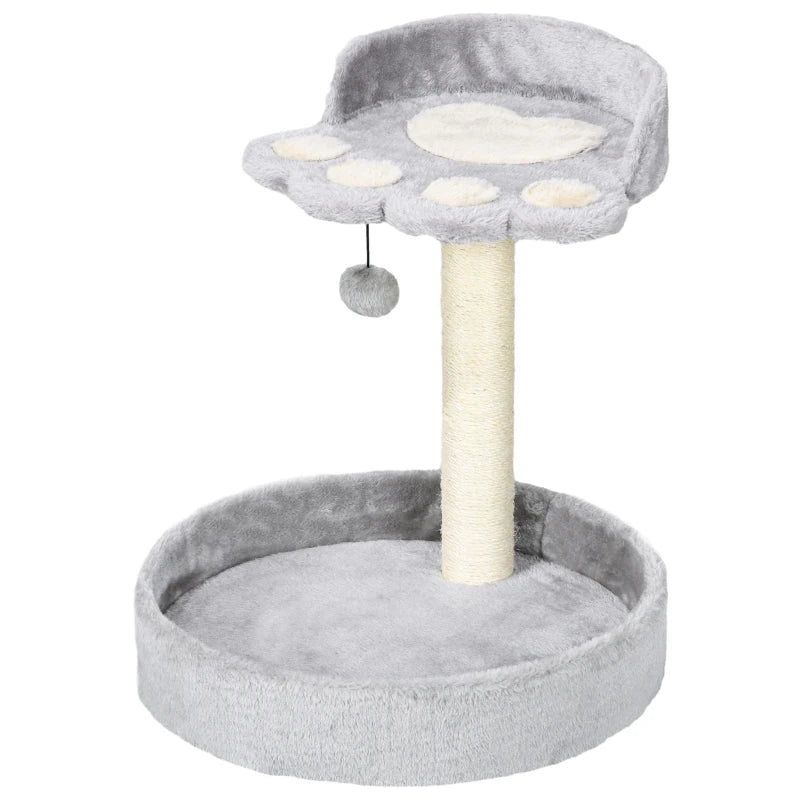 PawHut 44cm Light Grey Cat Tower, Indoor Cat Tree with Sisal Scratching Post and Toy Ball - ALL4U RETAILER LTD