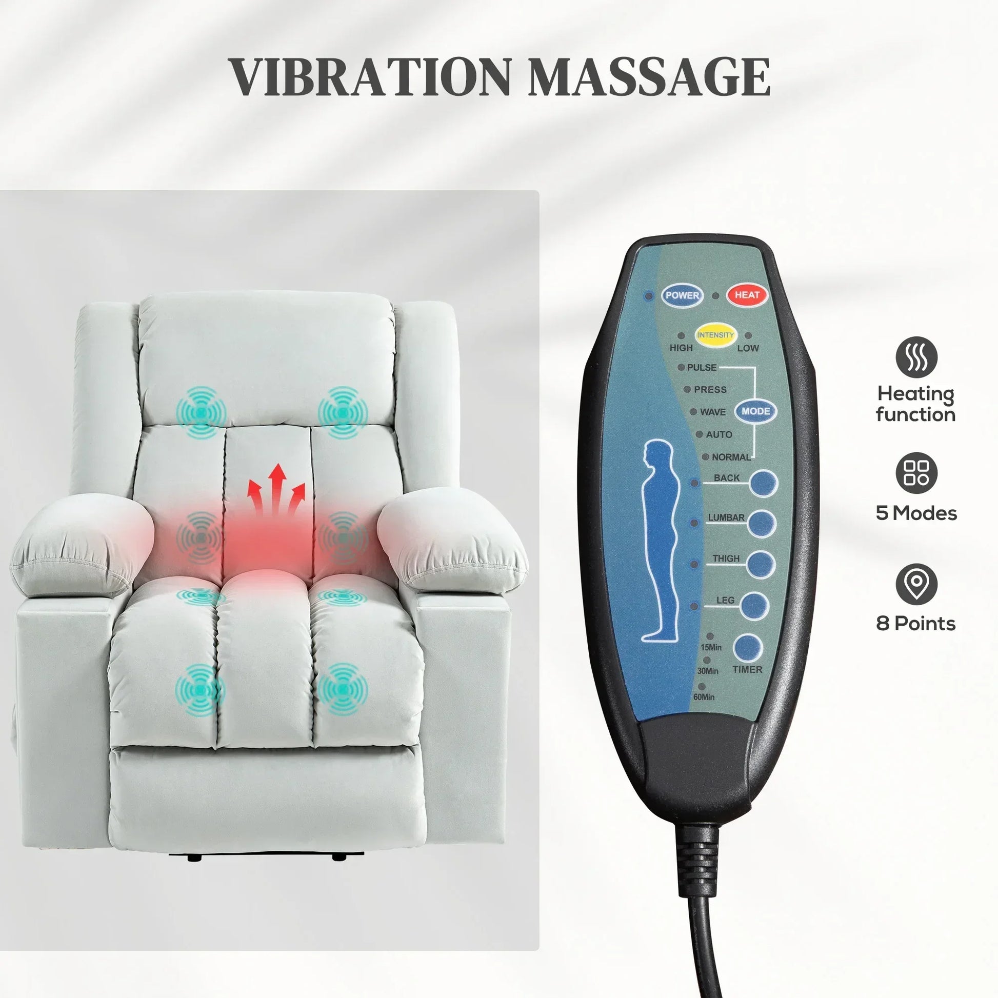 Electric Lift Recliner Chair with Massage and Heat, Comfortable Armchair for Seniors with USB Ports and Cup Holders, Light Grey Fabric - ALL4U RETAILER LTD