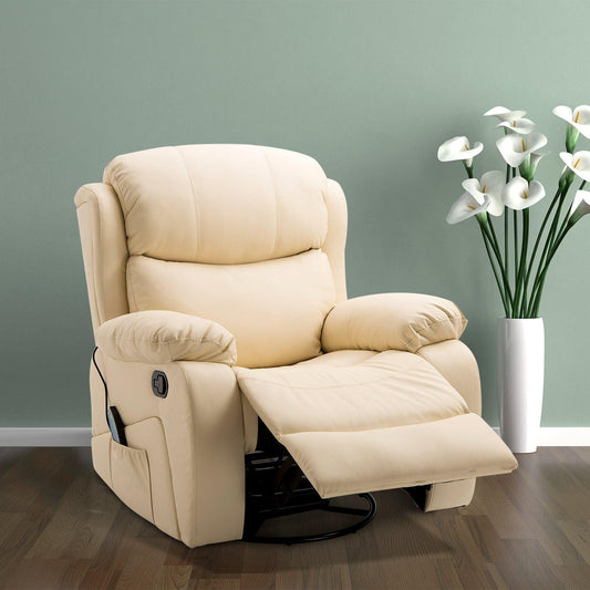 HOMCOM Massage Recliner Chair Manual Reclining Chair with Footrest Remote Beige - ALL4U RETAILER LTD