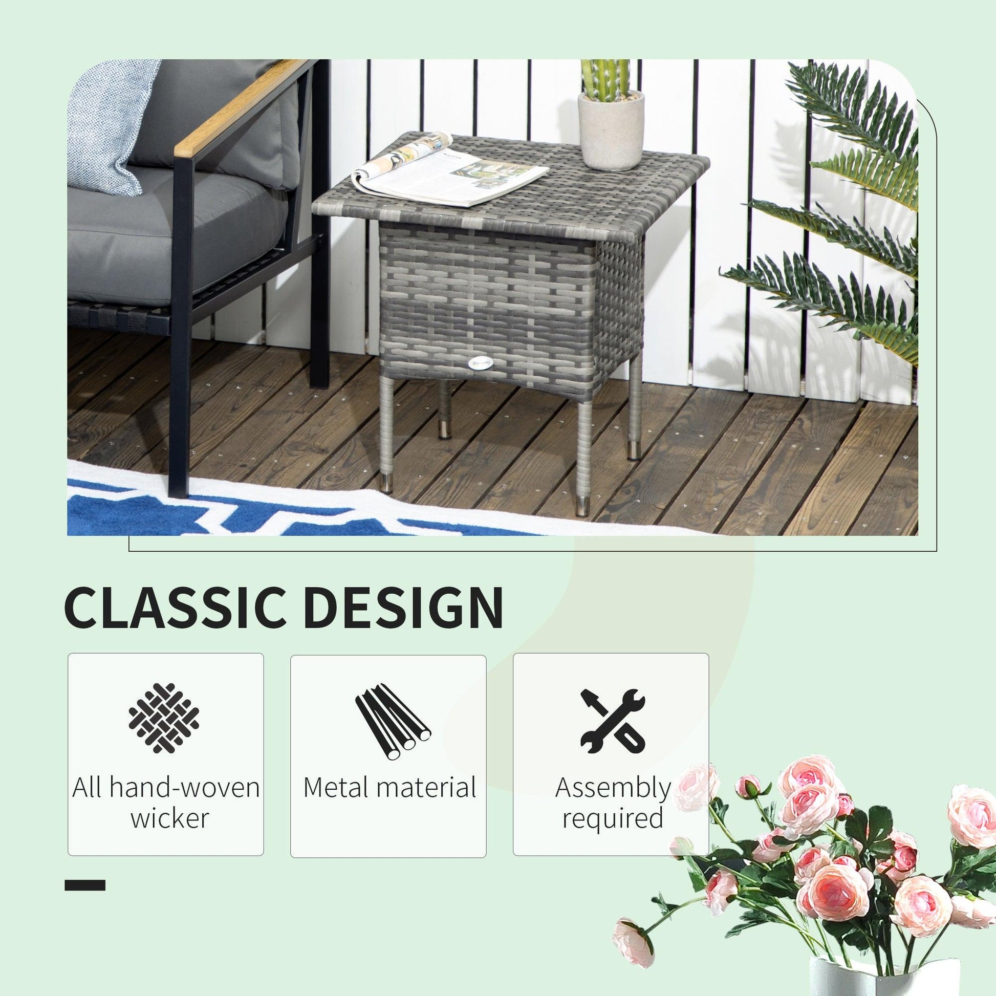 Outsunny PE Rattan Outdoor Coffee Table, Modern Rattan Side Table, Mixed Grey - ALL4U RETAILER LTD