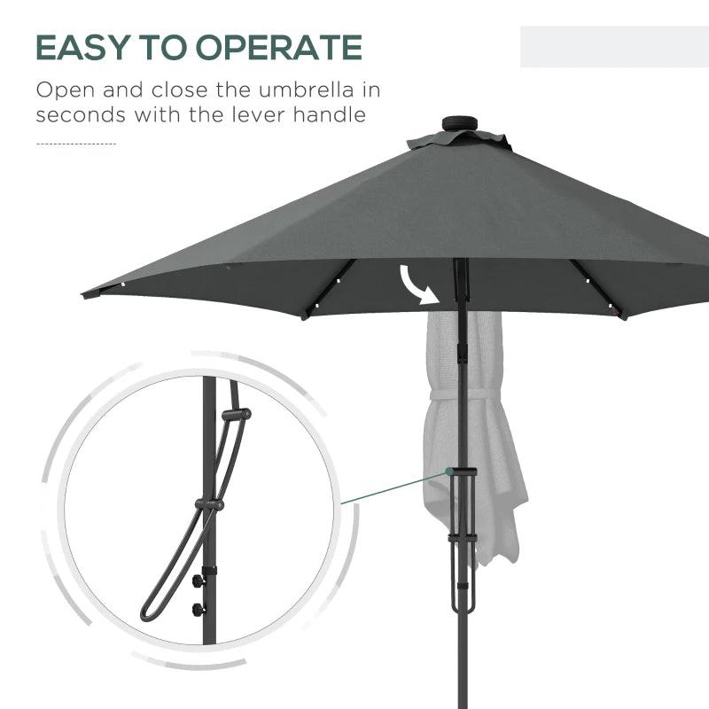 Outsunny 3m Garden Cantilever Umbrella with Solar LED, Cross Base, and Waterproof Cover - Dark Grey Patio Parasol - ALL4U RETAILER LTD