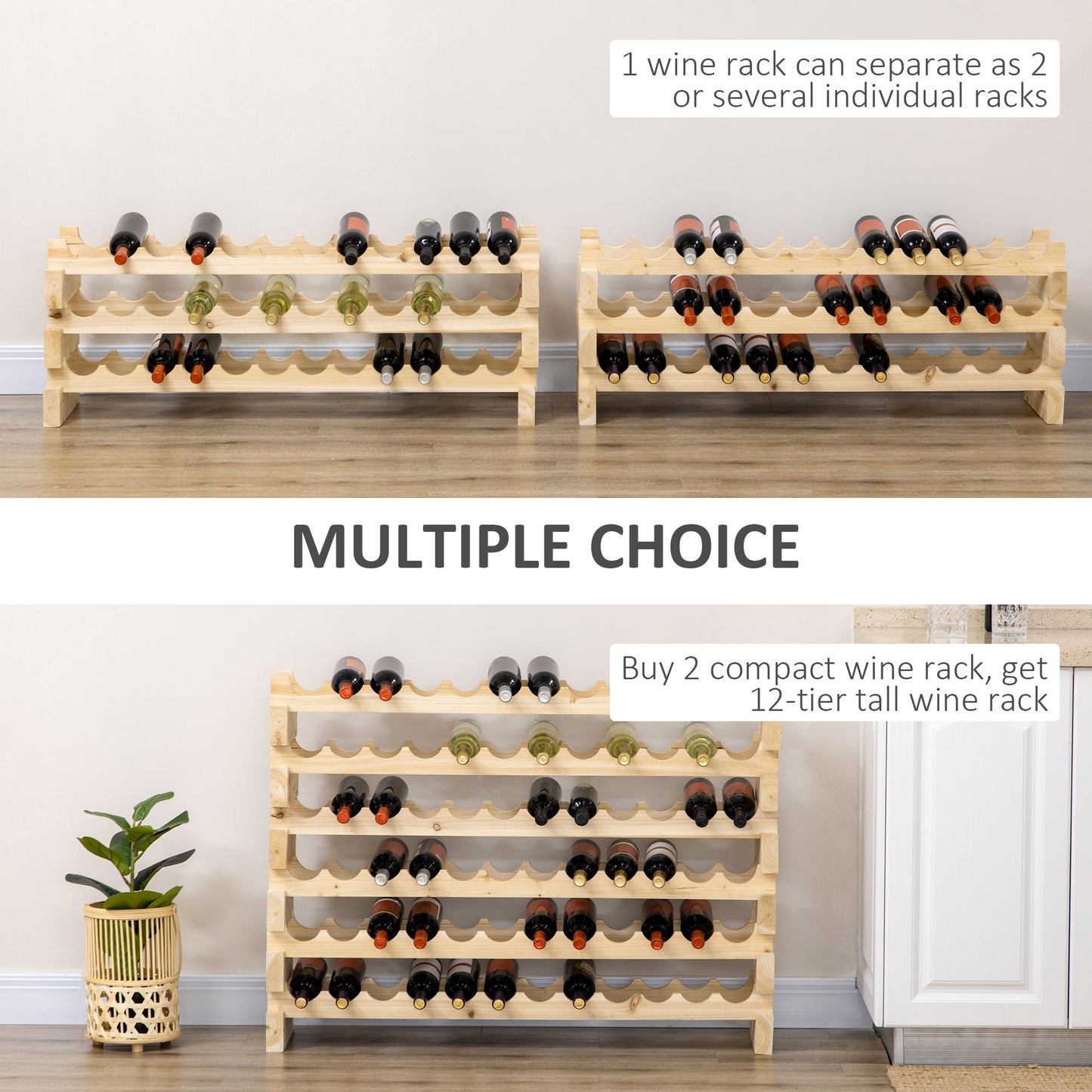 Homcom Six Tier Wooden Wine Rack Set Of 2 Natural Finish Holds 72 Bottles 750ml Each