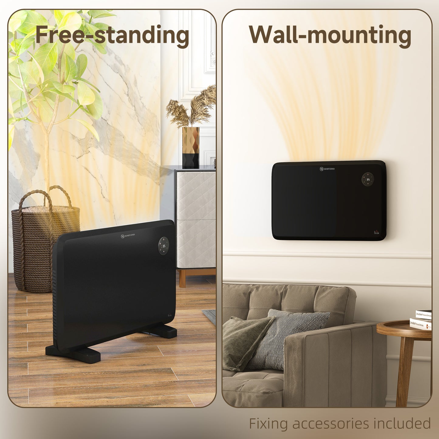 HOMCOM 1200 Watt Freestanding Or Wall Mounted Electric Convector Heater With Adjustable Thermostat Black