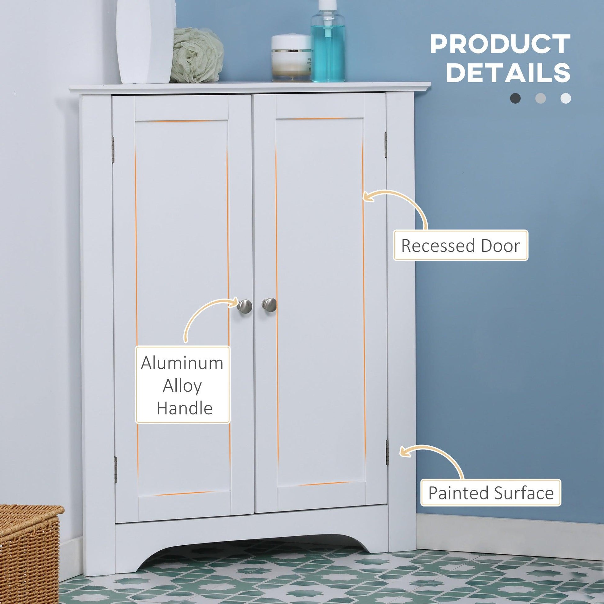 Kleankin Corner Bathroom Cabinet, Adjustable Shelf, Free Standing, White - ALL4U RETAILER LTD