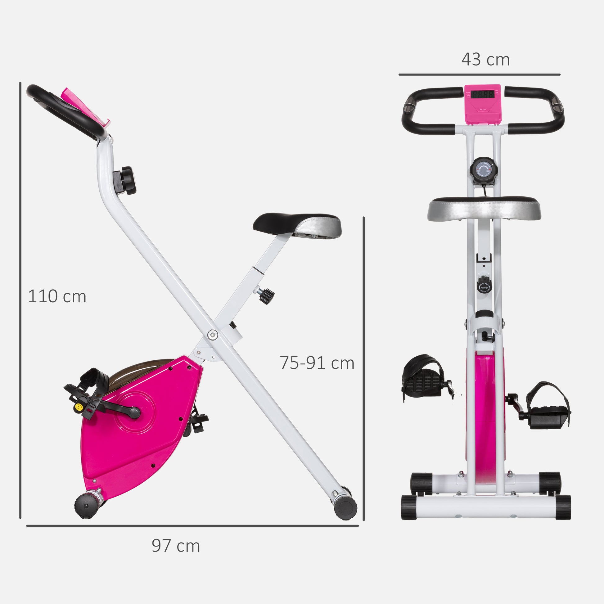 Folding Quiet Exercise Bike with Adjustable Resistance and Heart Rate Monitor for Home Use - Pink and White - ALL4U RETAILER LTD