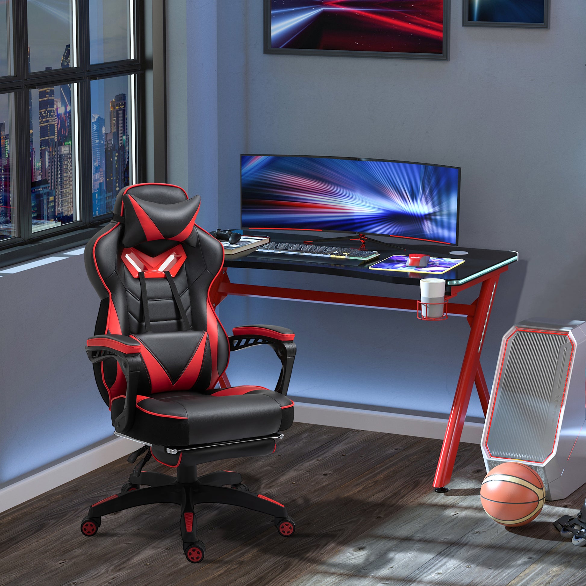 Vinsetto Adjustable Ergonomic Gaming Chair with Retractable Footrest & Lumbar Support - Red & Black Racing Design - ALL4U RETAILER LTD