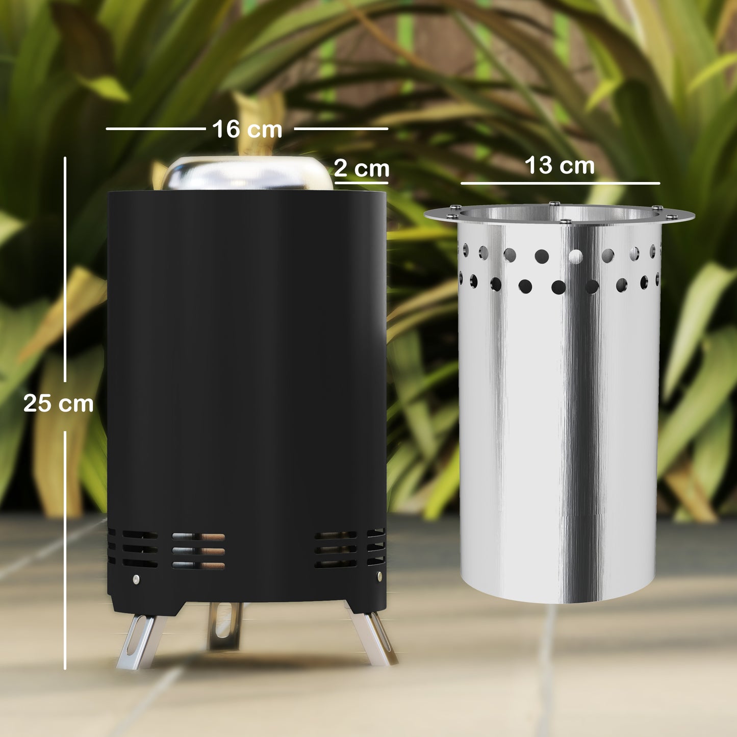 Outsunny Smokeless Tabletop Fire Pit 16 X 16 Cm Stainless Steel Portable Wood Or Pellet Fueled For Garden Camping Black