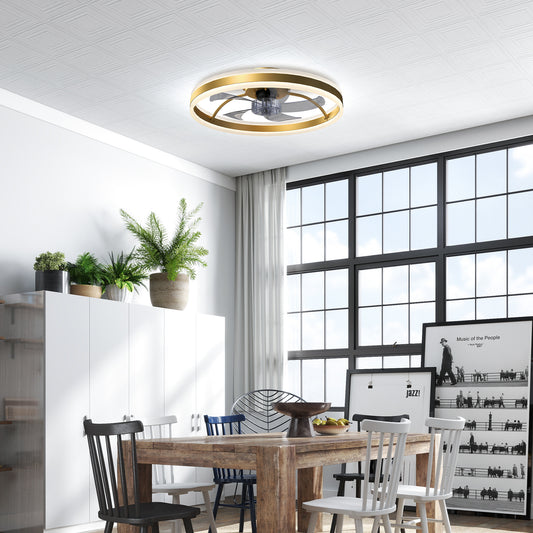 HOMCOM Ceiling Fan With Light And Remote LED Mount Three Colour Temperatures Six Speed 50 cm Gold Tone