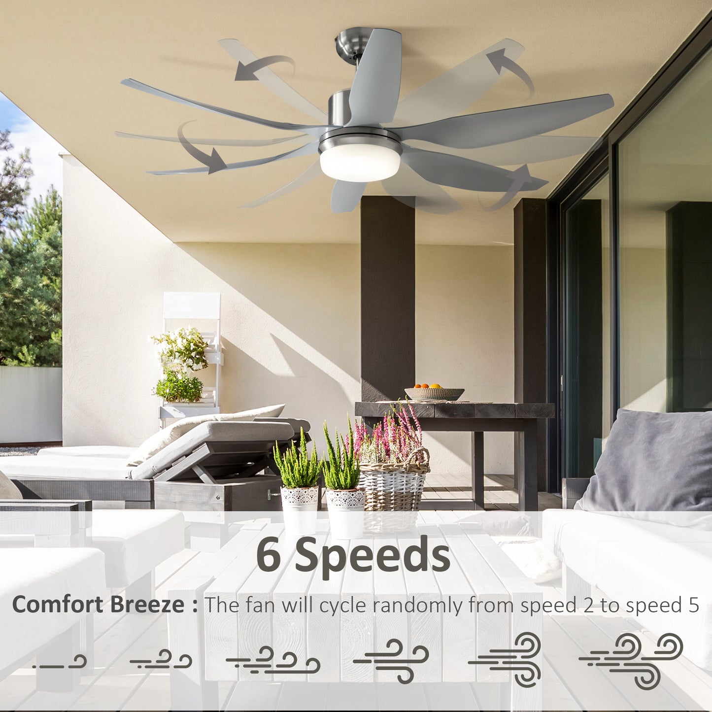 HOMCOM Set of 2 Reversible Ceiling Fans with Light 6 Blades Indoor Modern LED Ceiling Fans with Remote Controller Silver