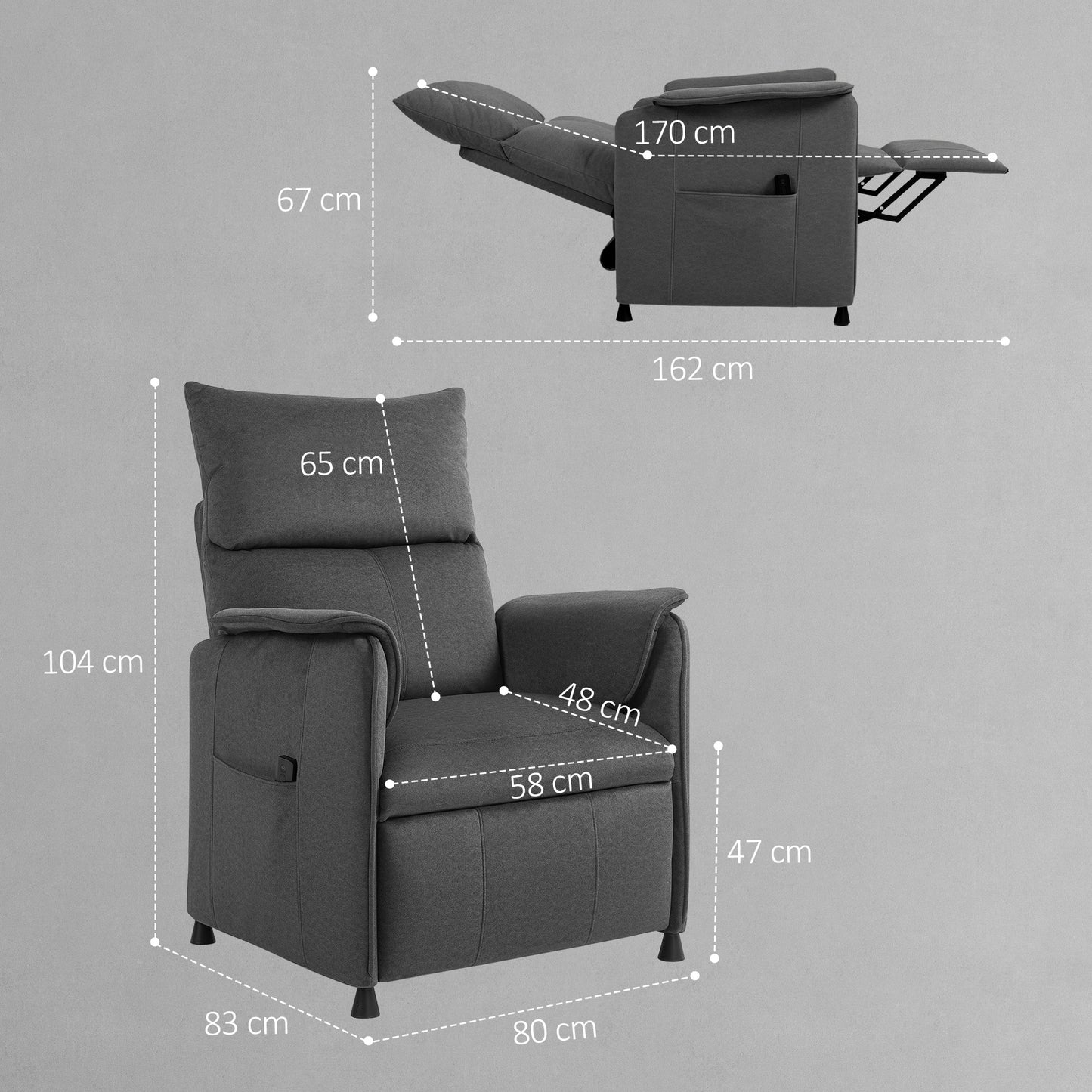 HOMCOM Electric Recliner Chair With Remote Control Pocket Springs Silent Motor And Side Pockets Black