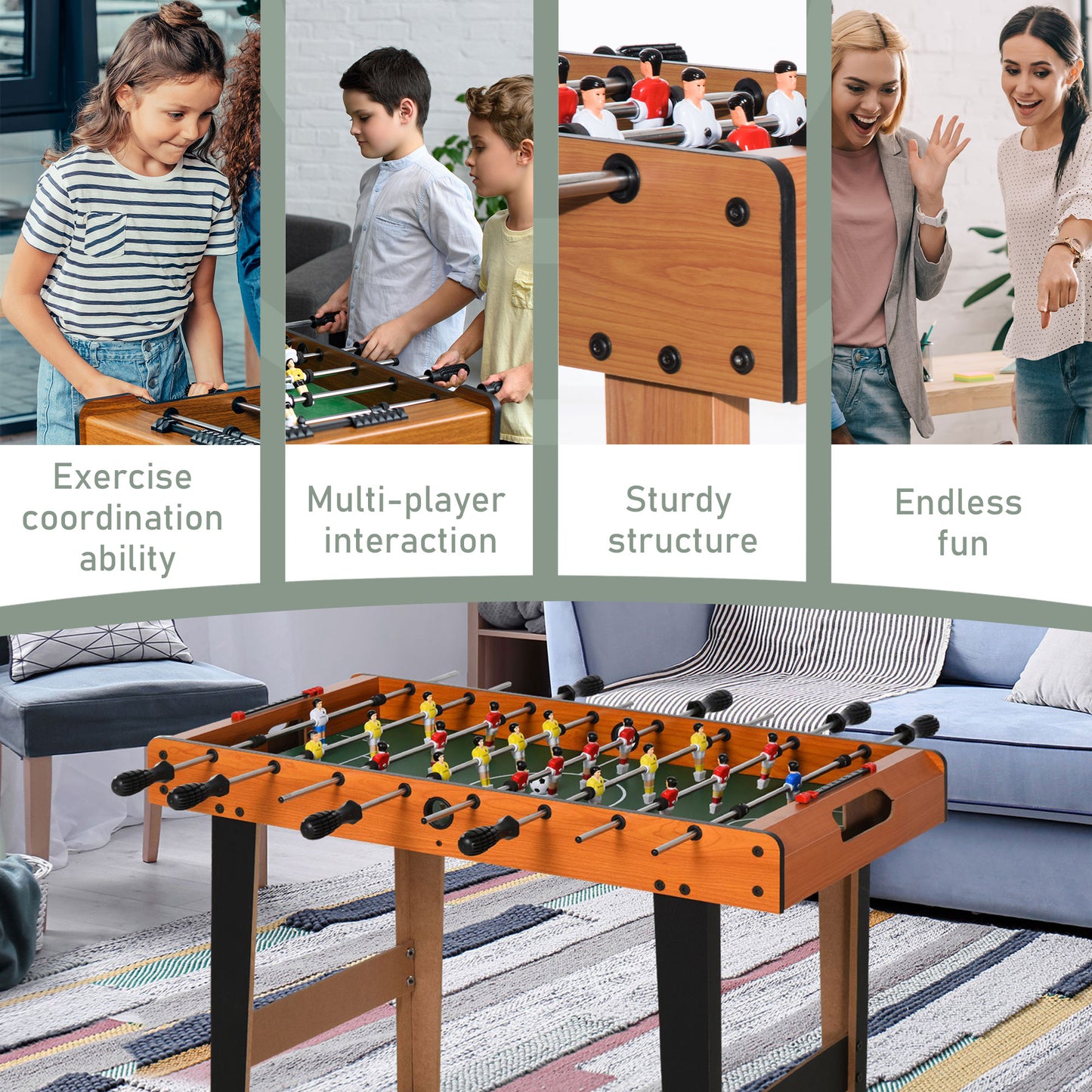 HOMCOM Classic Mini Foosball Table for Home and Office - Heavy Duty 84.5cm with 8 Rods and 2 Balls - ALL4U RETAILER LTD