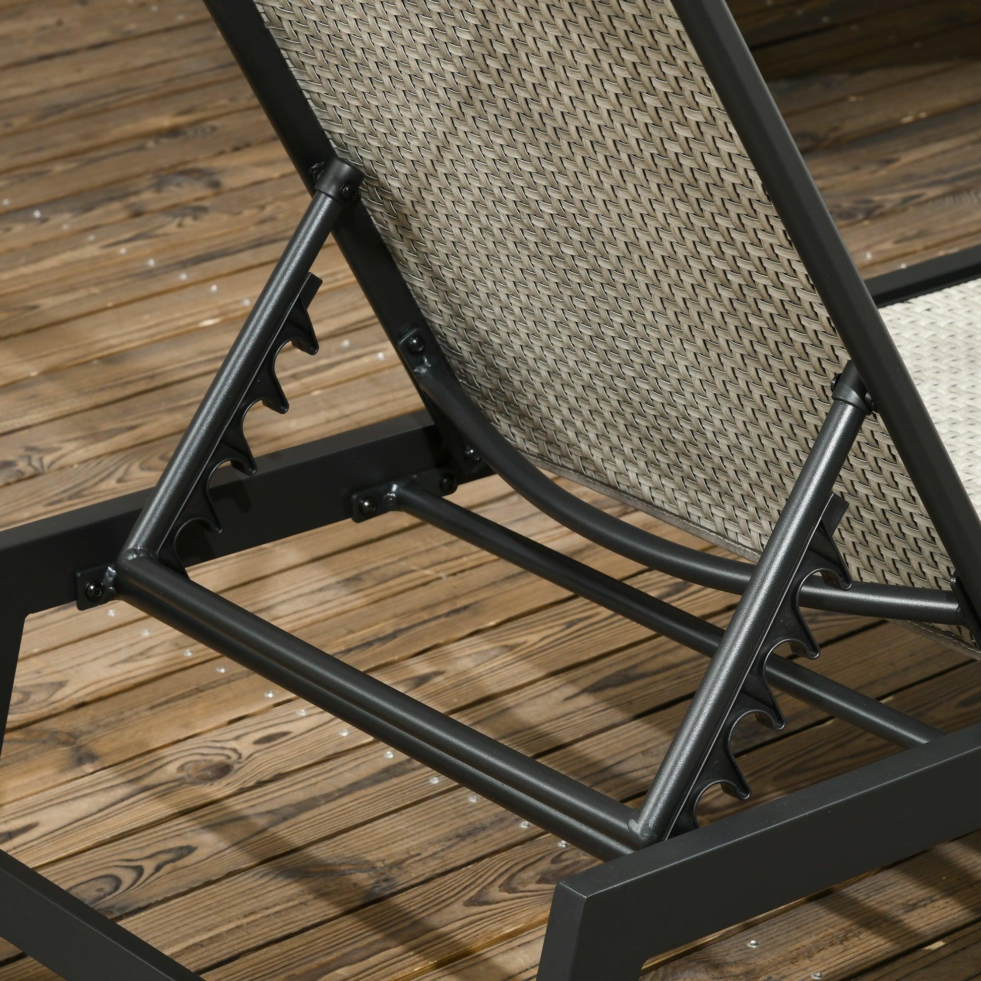 Outsunny Outdoor PE Rattan Sun Loungers w/ 5-Position Backrest & Wheels, Grey - ALL4U RETAILER LTD