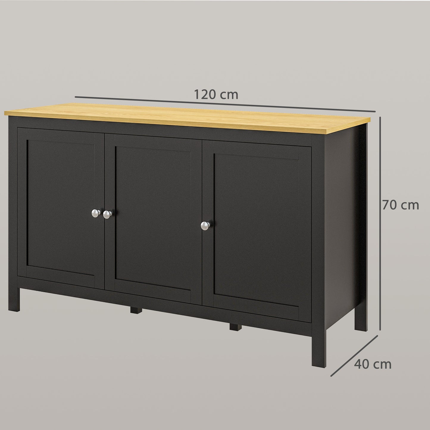 HOMCOM Sideboard Buffet Cabinet With Doors And Adjustable Shelves Black And Natural Wood Finish