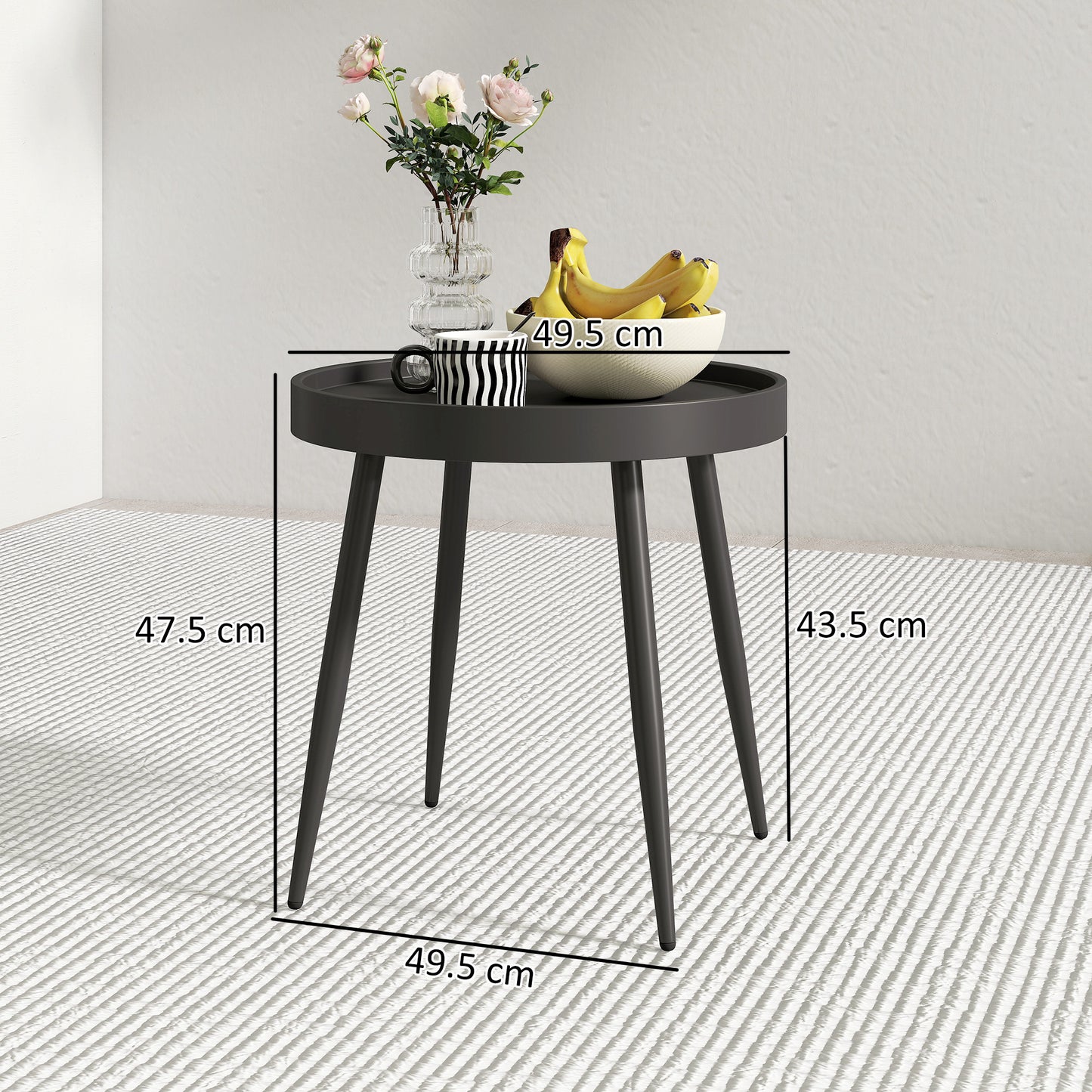 Outsunny 49.5 Cm Round Garden Table Outdoor Side Table With Plastic Tray Top And Metal Legs Black
