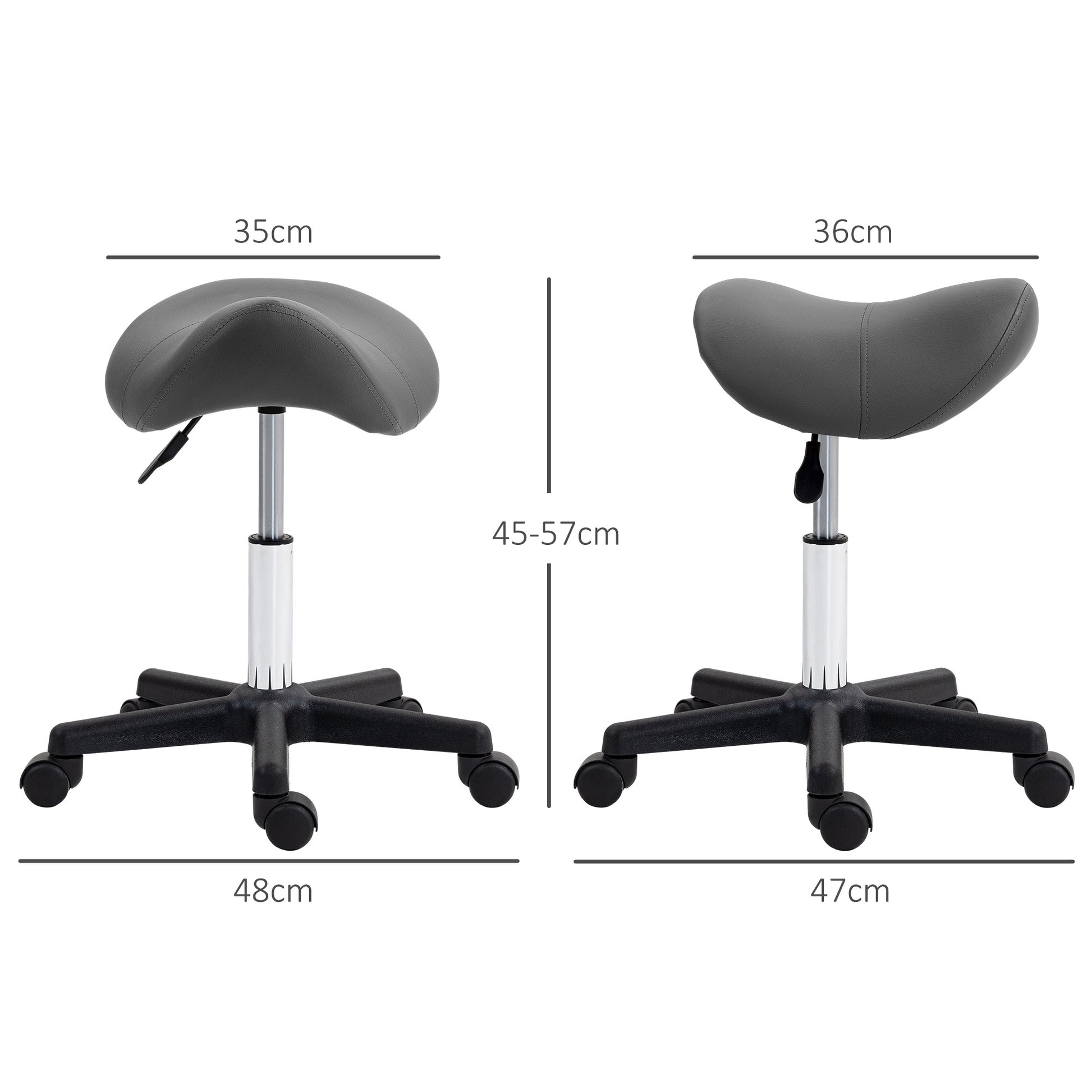 HOMCOM Adjustable Grey PU Leather Saddle Stool with Rolling Wheels for Salon and Spa Use - ALL4U RETAILER LTD