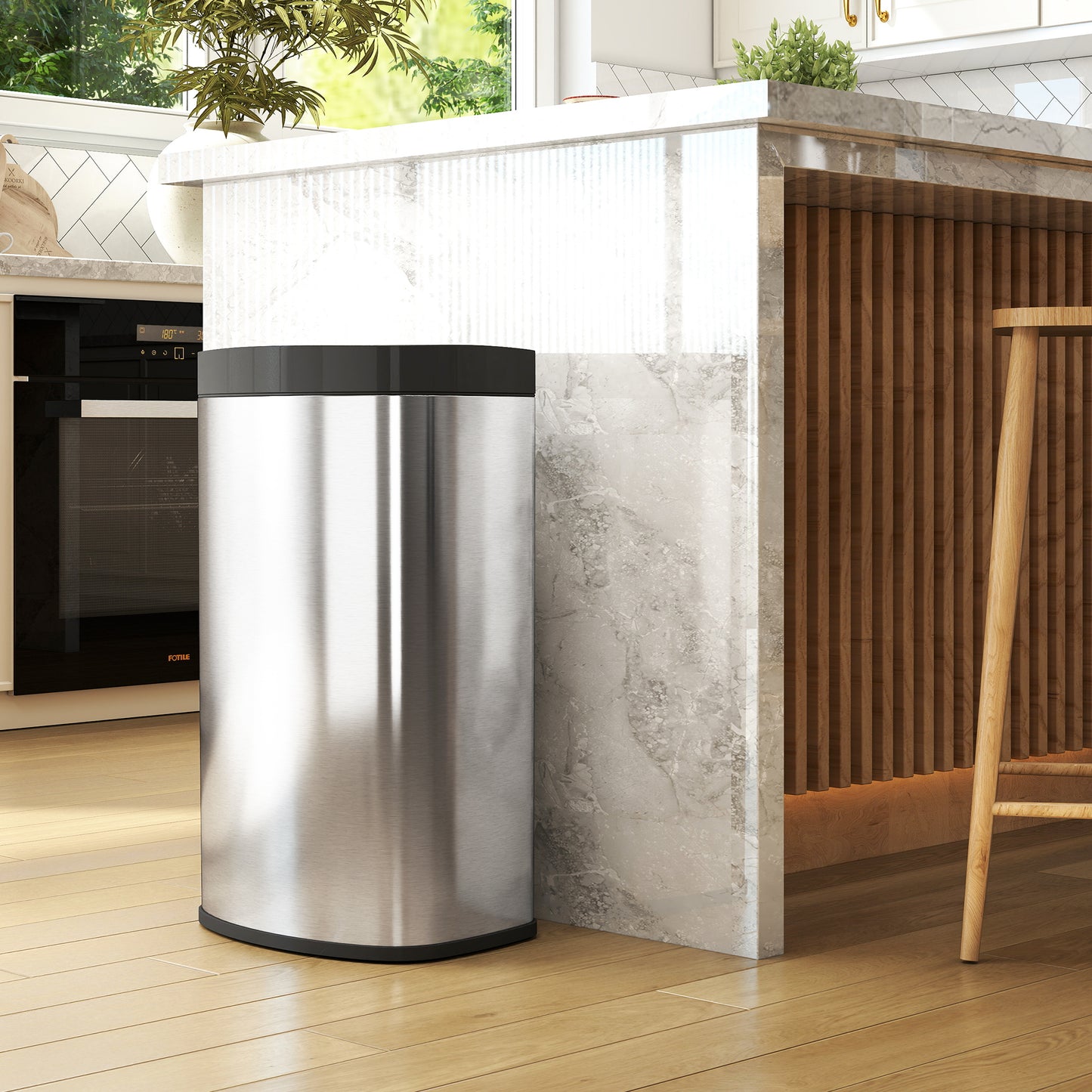 HOMCOM 55L Sensor Trash Can With Soft Close Lid Touchless Motion Stainless Steel Silver