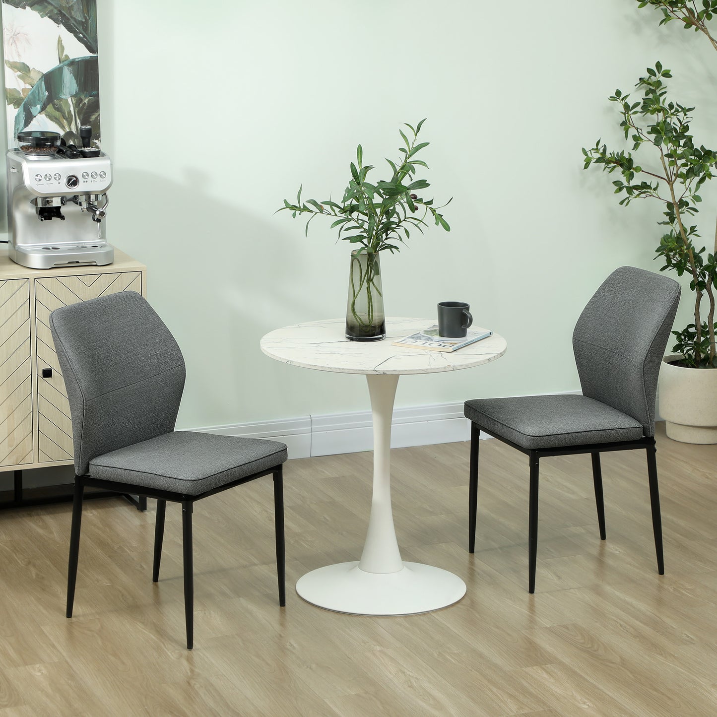 HOMCOM Velvet Dining Chairs Set Of 2 Armless Upholstered Kitchen Chairs With Metal Legs Curved Back And Padded Seat Grey