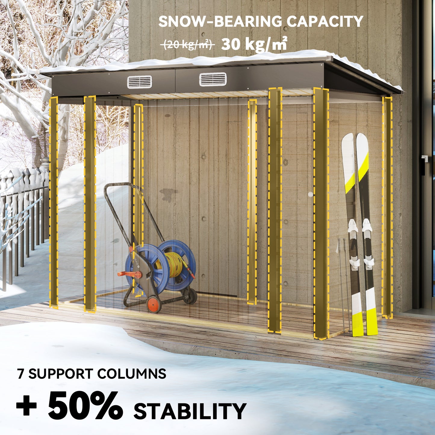 Outsunny 3.7 By 7.9 Ft Galvanised Steel Shed With Latched Door And Padlock Oak Finish