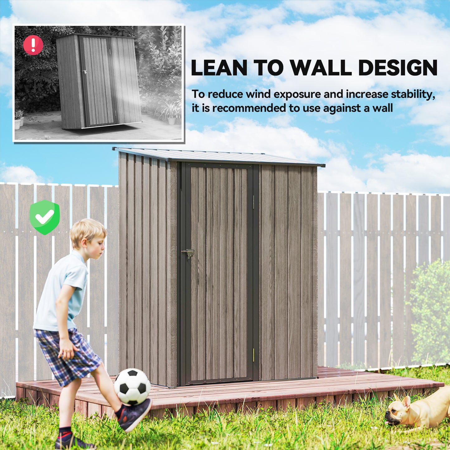 Outsunny 5ft x 3ft Metal Garden Storage Shed With Sloped Roof Lockable Door Light Grey