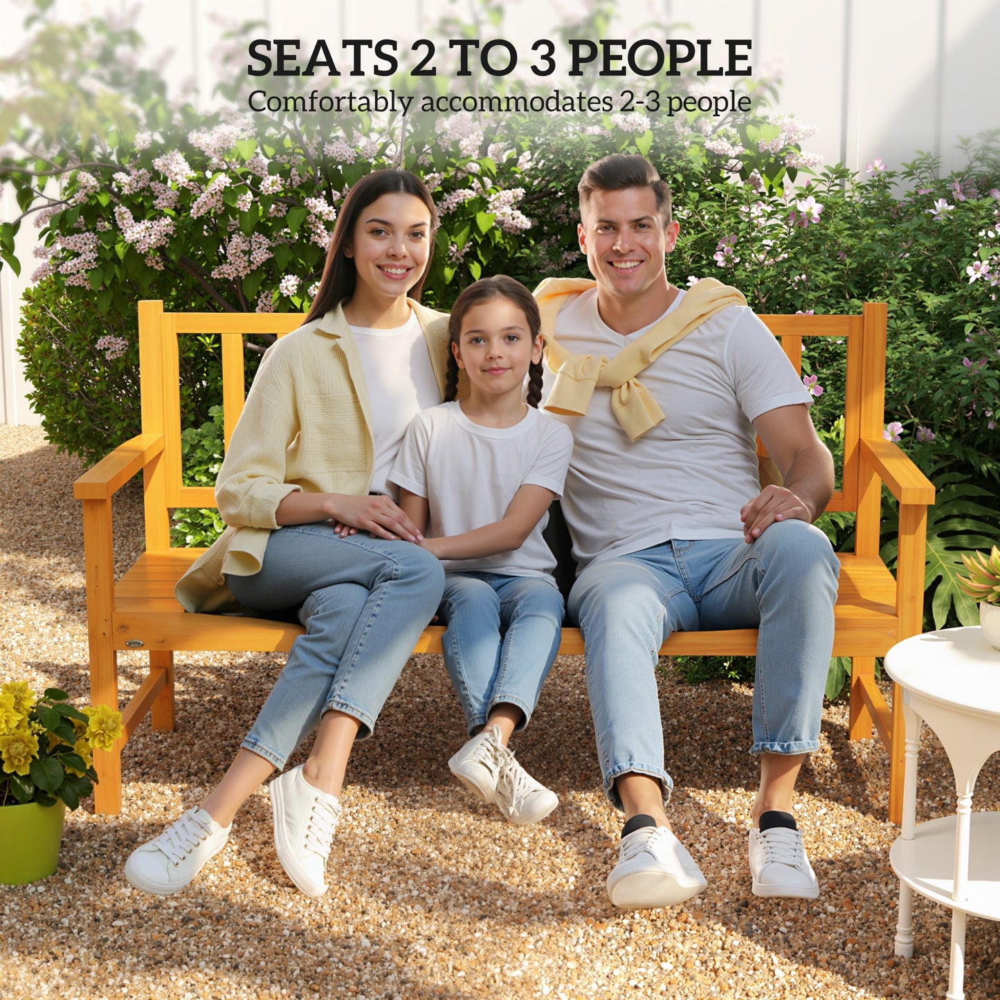 Outsunny Wooden Bench With Liftable Middle Table Outdoor Garden Loveseat For Patio And Porch Seats Two To Three