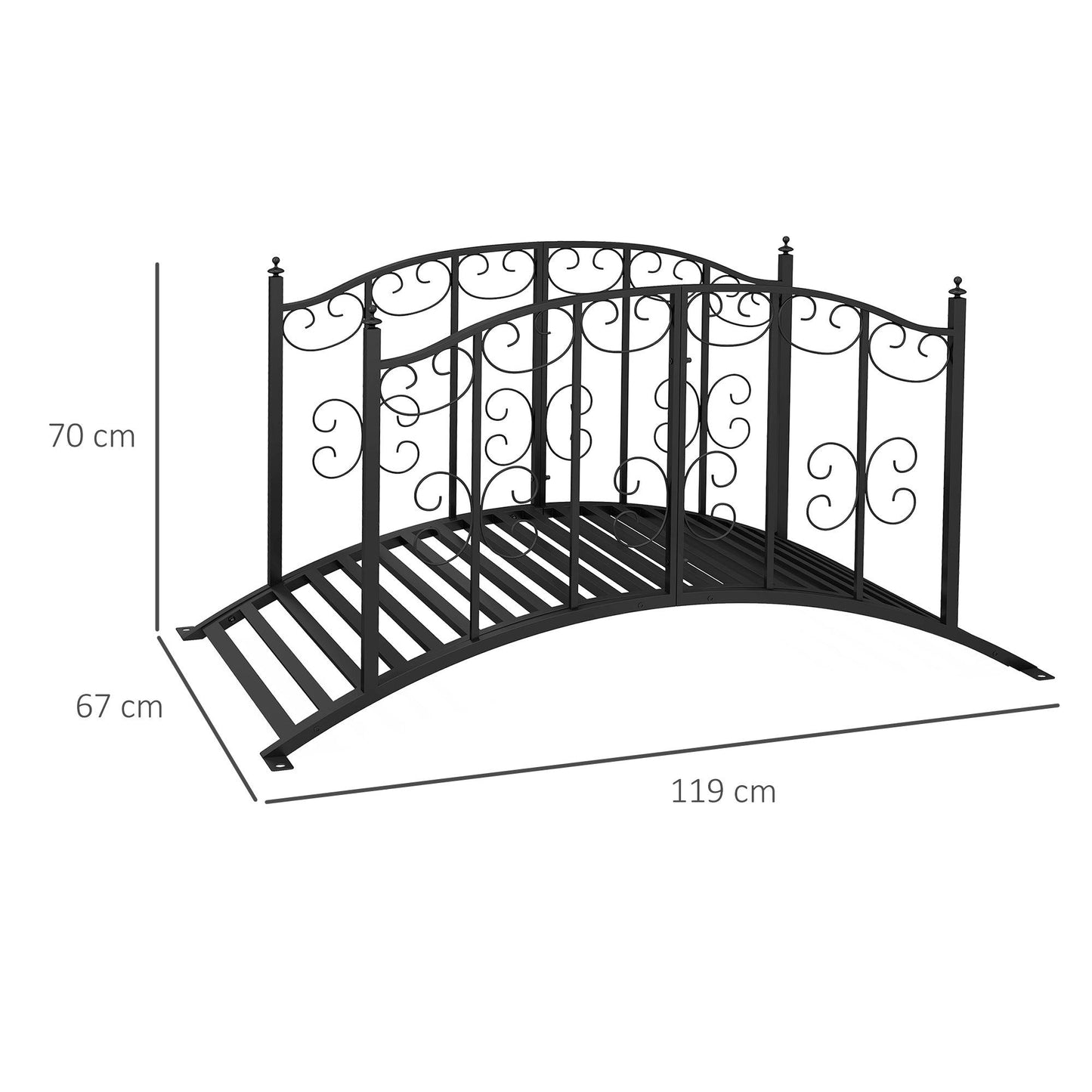 Outsunny 1.2M Metal Decorative Scrollwork Arch Garden Bridge, Black - ALL4U RETAILER LTD