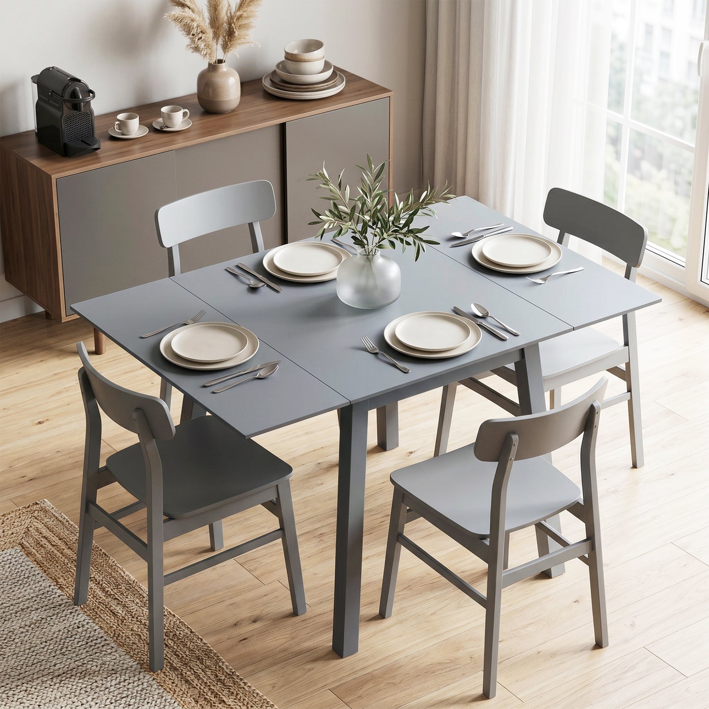 HOMCOM Solid Pine Wood Folding Dining Table Drop Leaf Expandable Rectangle Kitchen Table For Two To Four People