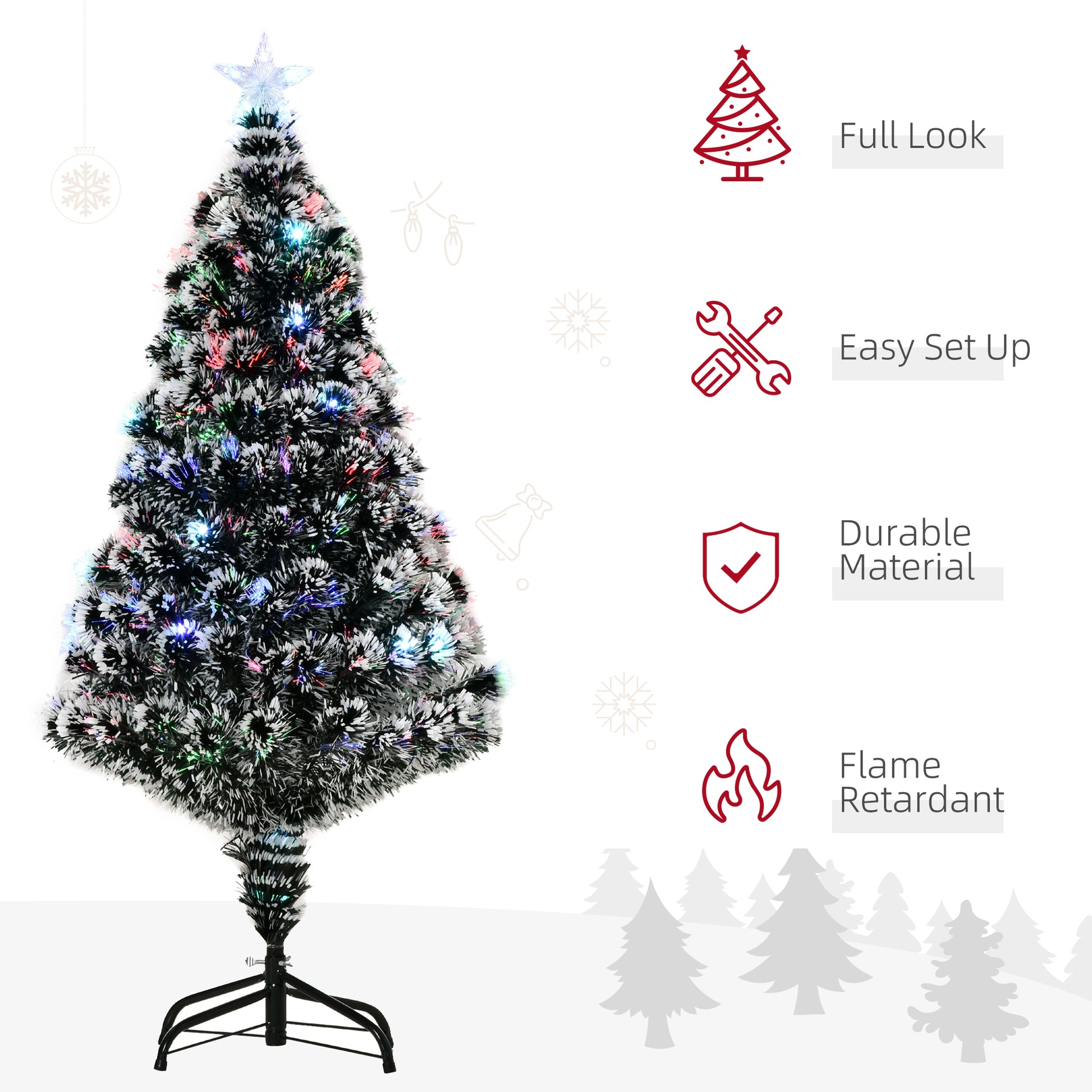 HOMCOM Pre-lit 4ft Green/White Artificial Christmas Tree with LED & Fiber Optic Lights - ALL4U RETAILER LTD